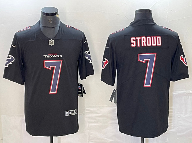 Men's Houston Texans #7 C.J. Stroud Black Fashion With Patch Vapor Untouchable Limited Stitched Football Jersey Men's Houston Texans #7 C.J. Stroud Black Fashion With Patch Vapor Untouchable Limited Stitched Football Jersey